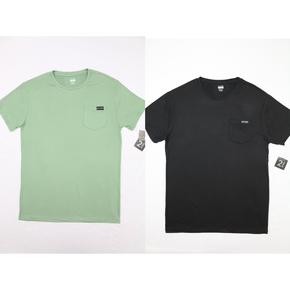 SPYDER 2 Pack Loungewear T-Shirts Mens Black Green Sz M Super Soft Pocket Front
